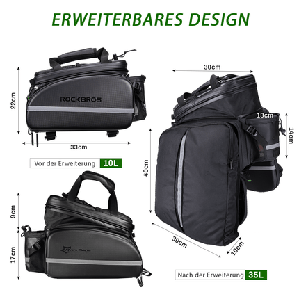 ROCKBROS Fahrrad Gepäckträgertasche 10-35L Wasserdicht Transporttasche