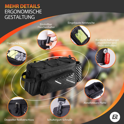 ROCKBROS Fahrrad Gepäckträgertasche Schwarz 9 - 12L mit 2 faltbare Seitentaschen (Fahrradtaschen) kaufen bei Linkreich – Jetzt entdecken!