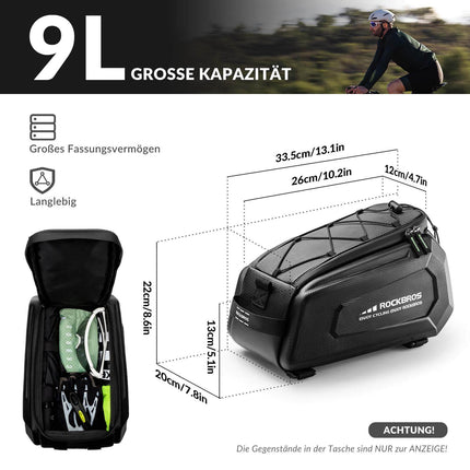Fahrrad-Gepäckträgertasche, 9L, wasserabweisend – inkl. Regenhülle & verstellbarem Schultergurt