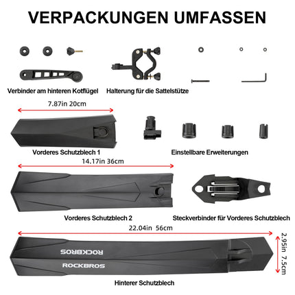 ROCKBROS Fahrrad Schutzblech Set MTB Spritzschutz 26 Zoll Schwarz
