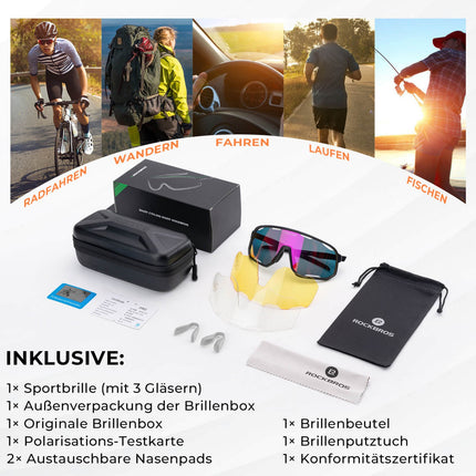 ROCKBROS Fahrradbrille Polarisierte Sonnenbrille UV - Schutz Wechsel - Nasenpads Damen/Herren (Fahrradbrille) kaufen bei Linkreich – Jetzt entdecken!