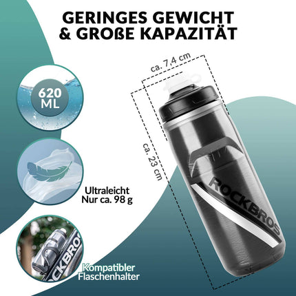 ROCKBROS Fahrradflasche 620 ml Sportflasche mit 5 Stunden Kühlhaltefunktion (Fahrradflasche) kaufen bei Linkreich – Jetzt entdecken!