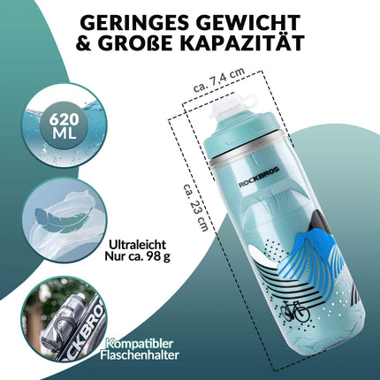 ROCKBROS Fahrradflasche 620 ml Sportflasche mit 5 Stunden Kühlhaltefunktion (Fahrradflasche) kaufen bei Linkreich – Jetzt entdecken!