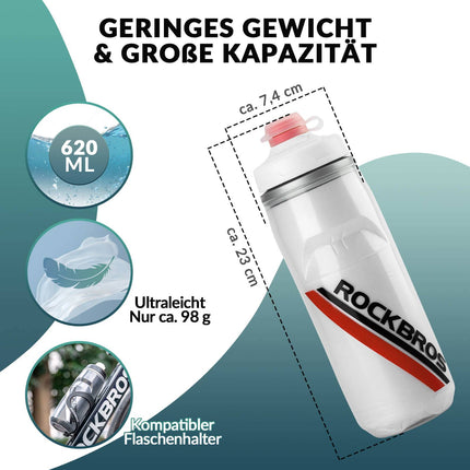 ROCKBROS Fahrradflasche 620 ml Sportflasche mit 5 Stunden Kühlhaltefunktion (Fahrradflasche) kaufen bei Linkreich – Jetzt entdecken!