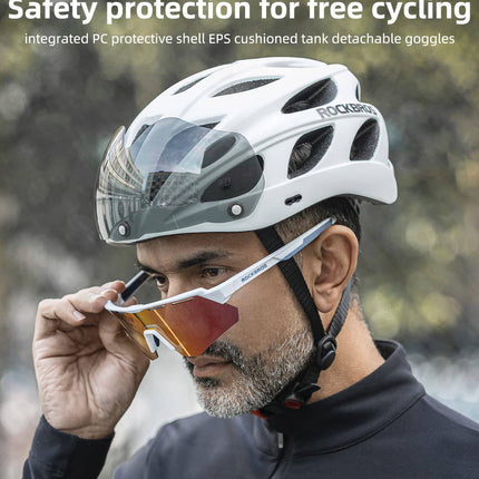 ROCKBROS Fahrradhelm mit integrierter abnehmbarer Magnetbrillen & Visier