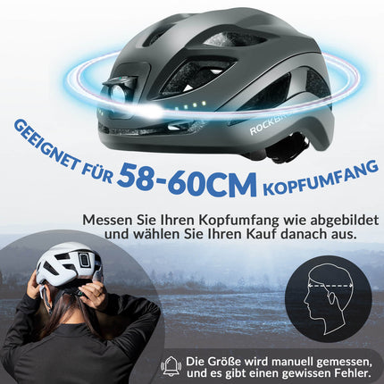 ROCKBROS Fahrradhelm mit Licht, mit USB 1800 mAh Atmungsaktiv 58 - 60 cm (Fahrradhelme) kaufen bei Linkreich – Jetzt entdecken!