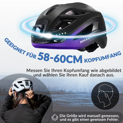 ROCKBROS Fahrradhelm mit Licht, mit USB 1800 mAh Atmungsaktiv 58 - 60 cm (Fahrradhelme) kaufen bei Linkreich – Jetzt entdecken!