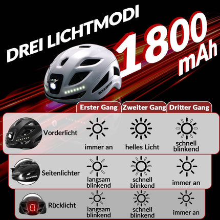 ROCKBROS Fahrradhelm mit Licht, mit USB 1800 mAh Atmungsaktiv 58 - 60 cm (Fahrradhelme) kaufen bei Linkreich – Jetzt entdecken!