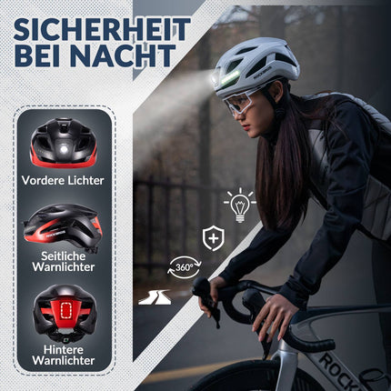 ROCKBROS Fahrradhelm mit Licht, mit USB 1800 mAh Atmungsaktiv 58 - 60 cm (Fahrradhelme) kaufen bei Linkreich – Jetzt entdecken!