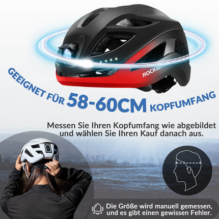 ROCKBROS Fahrradhelm mit Licht, mit USB 1800 mAh Atmungsaktiv 58 - 60 cm (Fahrradhelme) kaufen bei Linkreich – Jetzt entdecken!
