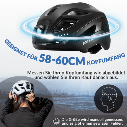 ROCKBROS Fahrradhelm mit Licht, mit USB 1800 mAh Atmungsaktiv 58 - 60 cm (Fahrradhelme) kaufen bei Linkreich – Jetzt entdecken!