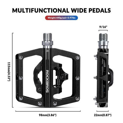 ROCKBROS Fahrradpedale Alu 2 in 1 SPD Pedale für MTB Rennrad Stadtrad