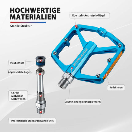 ROCKBROS Fahrradpedale mit Reflektoren aus Aluminiumlegierung 9/16 Zoll