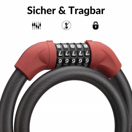 ROCKBROS Fahrradschloss Kabelschloss Zahlenschloss mit 5 - stelliges Zahlencode (Fahrradschloss) kaufen bei Linkreich – Jetzt entdecken!
