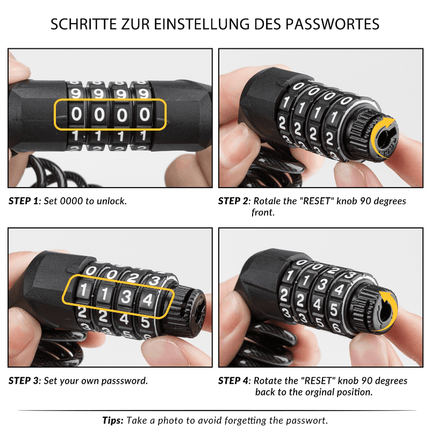ROCKBROS Fahrradschloss Zahlenschloss Helmschloss mit 4 - stellig Code max. 150 cm (Fahrradschloss) kaufen bei Linkreich – Jetzt entdecken!