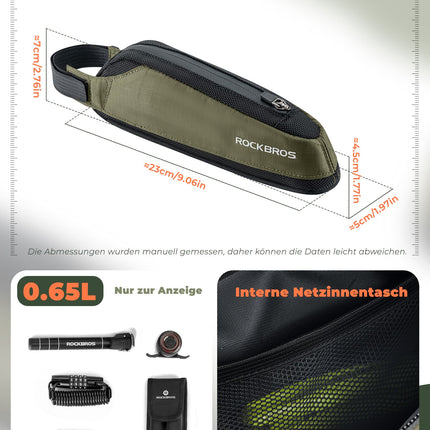 Fahrradtasche Reflektierende Oberrohrtasche Dunkelgrün 0.65L
