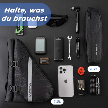 ROCKBROS Fahrradtasche Set 2 - in - 1 Abnehmbare Rahmentasche 1,3 L+0,7 L Schwarz (Fahrradtaschen) kaufen bei Linkreich – Jetzt entdecken!