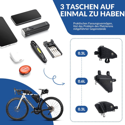 ROCKBROS Fahrradtasche Set Rahmentasche*2+Satteltasche*1 mit Verstellbarer Schultergurt 1,2L (Fahrradtaschen) kaufen bei Linkreich – Jetzt entdecken!
