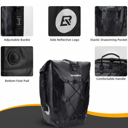 ROCKBROS Gepäckträgertasche 25L - 32L 100 % wasserdicht mit Tragegriff (Fahrradtaschen) kaufen bei Linkreich – Jetzt entdecken!