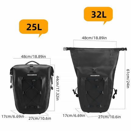 ROCKBROS Gepäckträgertasche 25L - 32L 100 % wasserdicht mit Tragegriff (Fahrradtaschen) kaufen bei Linkreich – Jetzt entdecken!