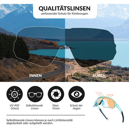 ROCKBROS Kinder Fahrradbrille UV400-Schutz Selbsttönend Sonnenbrille