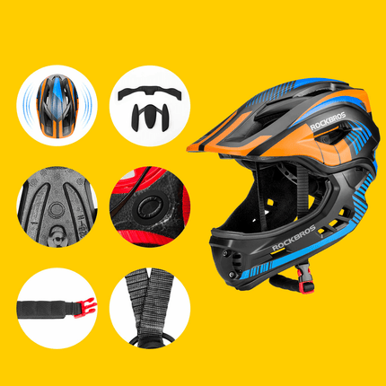 ROCKBROS Kinder helm Integriert Fahrradhelm mit Abnehmbarem Kinnschutz