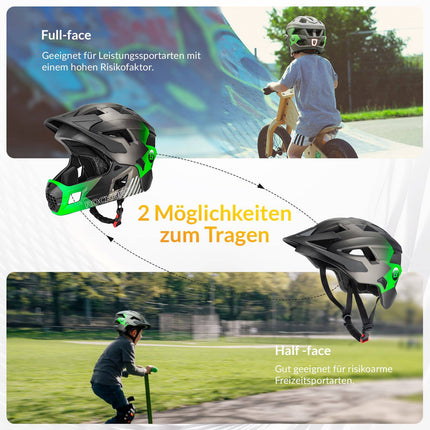 ROCKBROS Kinderhelm BMX MTB Downhill Helm mit Abnehmbarem Kinnschutz und Krempe