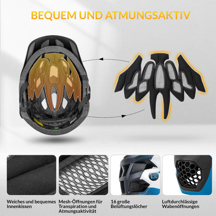 ROCKBROS Kinderhelm BMX MTB Downhill Helm mit Abnehmbarem Kinnschutz und Krempe (Helme für Kinder) kaufen bei Linkreich – Jetzt entdecken!