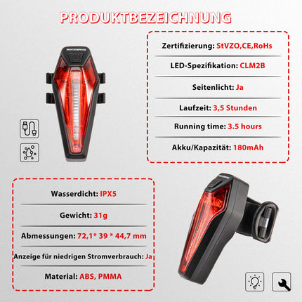 ROCKBROS LED hinten Fahrradlicht Aufladbarer IPX5 Wasserdicht (Fahrradlicht) kaufen bei Linkreich – Jetzt entdecken!