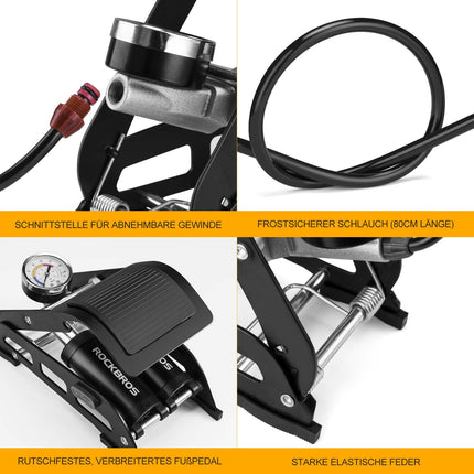 ROCKBROS Luftpumpe Fußpumpe mit Doppelzylinder Manometer
