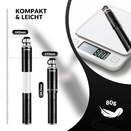 ROCKBROS Luftpumpe Handpumpe Schrader & Presta Ventile aus Aluminium