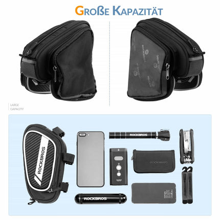 ROCKBROS Oberrohrtasche mit reflektierende & 2 Seitentaschen 1.8L (Fahrradtaschen) kaufen bei Linkreich – Jetzt entdecken!