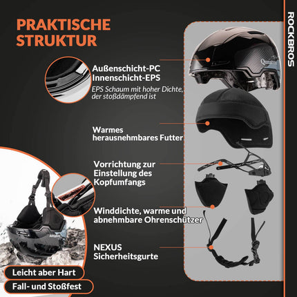 ROCKBROS - Qunature Skihelm mit Ohrenschützern Schneehelm Winter für Skifahren (Skihelm) kaufen bei Linkreich – Jetzt entdecken!