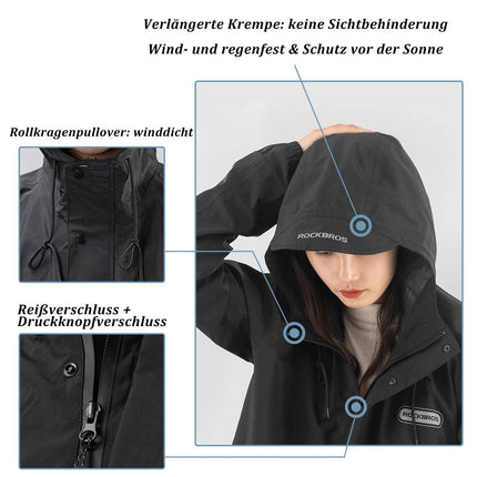 ROCKBROS Regenmantel Wasserdichter Regenponcho Verlängerte Regenjacke