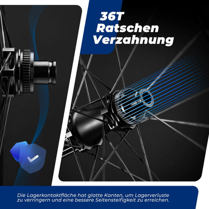 ROCKBROS T700 Carbon Laufradsatz 28‘‘ 50mm Scheibenbremse Steckachse Laufrad Set für Rennrad und SHIMANO 8 - 12 Fach 24 Speichen 36T - Stahllager (Laufradsatz) kaufen bei Linkreich – Jetzt entdecken!