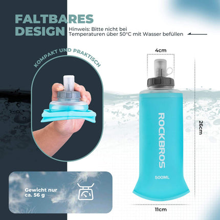 ROCKBROS Trinkflasche Faltbare Wasserflasche 500ml für Laufen Wandern Radfahren