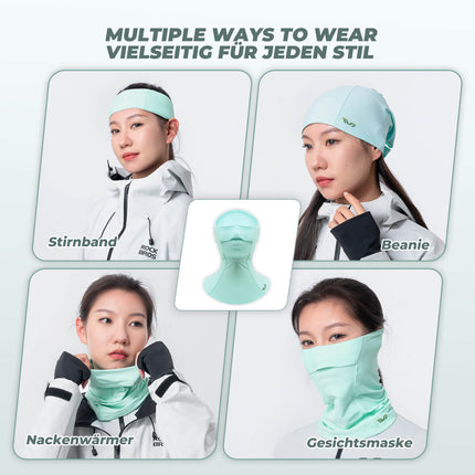 ROCKBROS TVI Damen Sturmhaube Balaclava mit Pferdeschwanz - Öffnung Warm Grün (Sturmhaube & Gesichtsmaske) kaufen bei Linkreich – Jetzt entdecken!