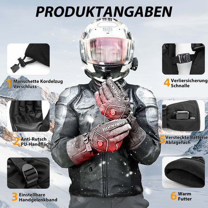 ROCKBROS Winter Skihandschuhe Wiederaufladbare Beheizte Handschuhe Schwarz