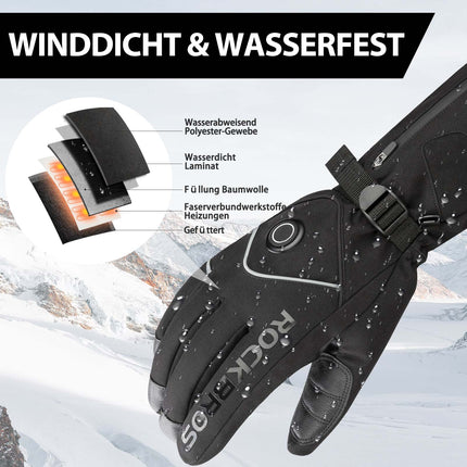ROCKBROS Winter Skihandschuhe Wiederaufladbare Beheizte Handschuhe Schwarz
