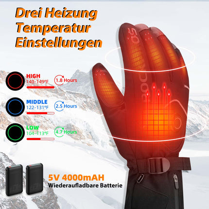 ROCKBROS Winter Skihandschuhe Wiederaufladbare Beheizte Handschuhe Schwarz