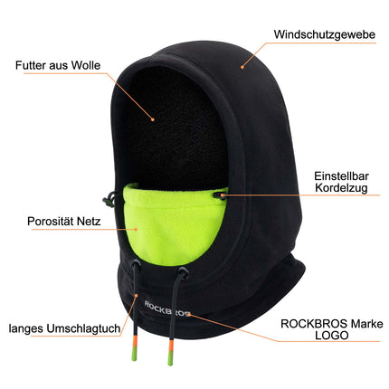 ROCKBROS Winter Skimaske Vlies Balaclava für Frauen und Männer Schwarz Grün