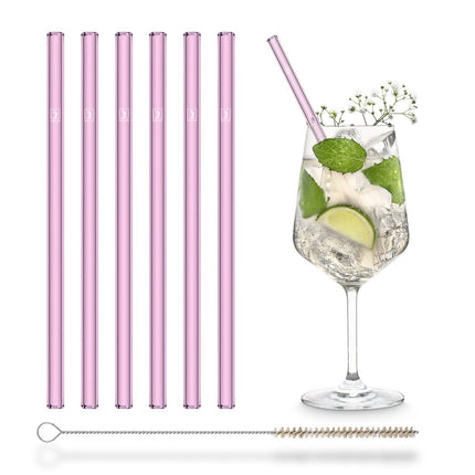 SEO. Rosa Glasstrohhalme 6x 20cm Gerade - Linkreich