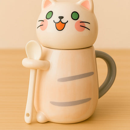 Schmuck Duftkerze mit Motiv Katze, in Keramiktasse mit Deckel und Löffel