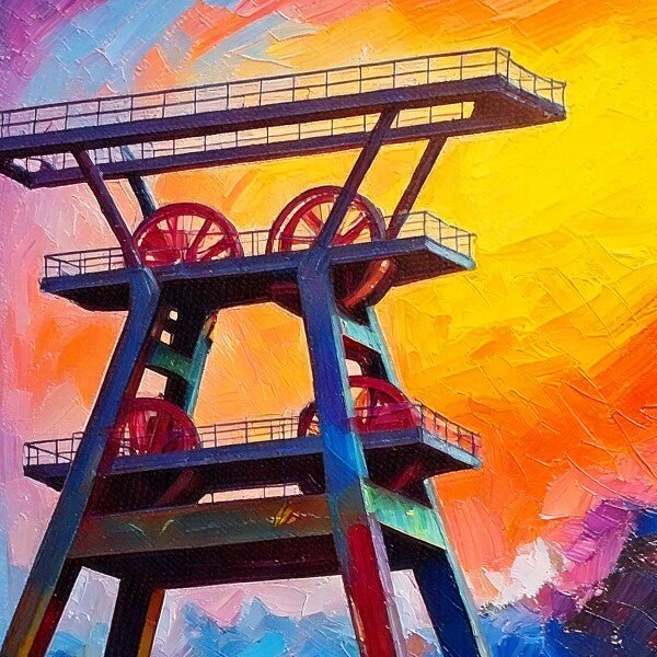 SEO. Ruhrpott Förderturm in Öl - Premiumdruck - Poster (230 g/m²) Linkreich