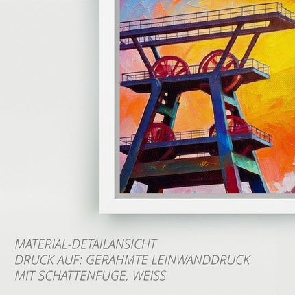SEO. Ruhrpott Förderturm in Öl - Premiumdruck - Gerahmte Leinwand mit Schattenfuge (3 cm) Linkreich
