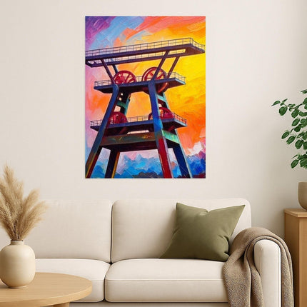SEO. Ruhrpott Förderturm in Öl - Premiumdruck - Poster (230 g/m²) Linkreich