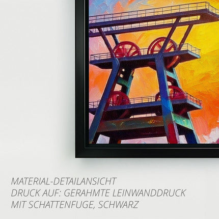 SEO. Ruhrpott Förderturm in Öl - Premiumdruck - Gerahmte Leinwand mit Schattenfuge (3 cm) Linkreich