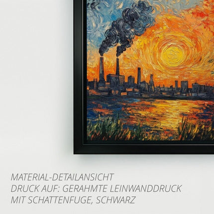 SEO. Ruhrpott Sundowner in Öl - Premiumdruck - Gerahmte Leinwand mit Schattenfuge (3 cm) Linkreich
