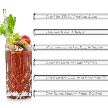 Sauf Sprüche Edition 6 gravierte Glasstrohhalme Trinksprüche Trinkspiele (Glastrinkhalme) kaufen bei Linkreich – Jetzt entdecken!