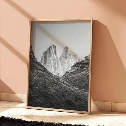 Saxer Lücke Hiker – Black and White Swiss Alps Wall Art Print